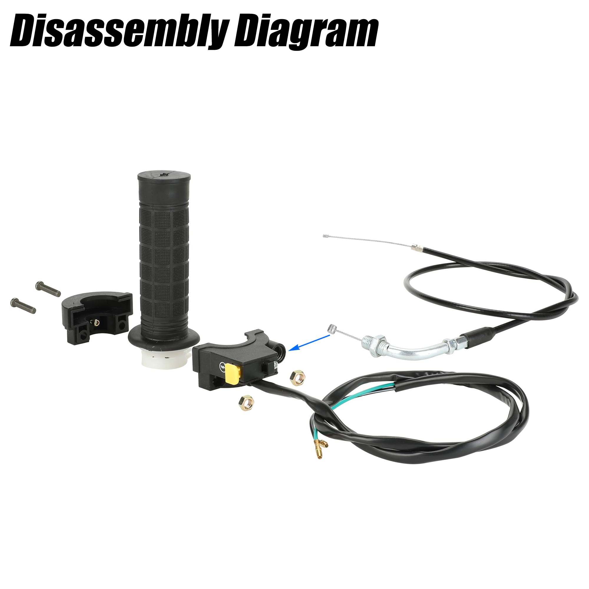 YOXUFA Throttle Cable Assembly Kit for 2-Stroke 49cc-100cc Gas Bikes, 7/8" (22mm), Black, Model YO-BT-22mm