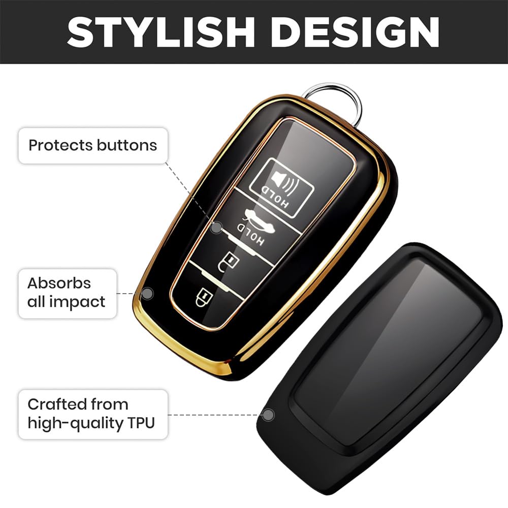 For Toyota Camry Key Fob Cover And Leather Keychain - Full Cover Key Case For Toyota Corolla, Rav4, Avalon, Prius, C-Hr - 2019-2