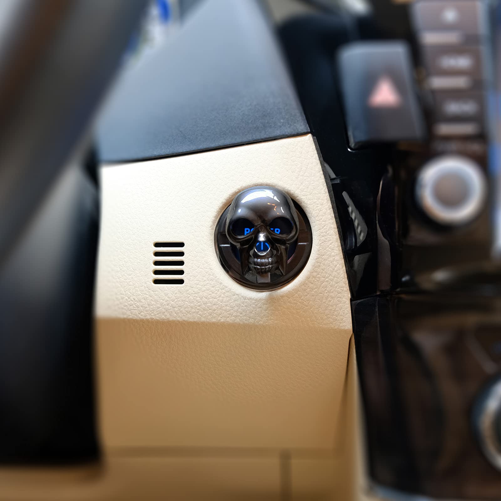 DUNGGLE Car Start Stop Button Cover Skull Design, Zinc Alloy, Black, Model S-B, Anti-Scratch Ignition Protection Accessory
