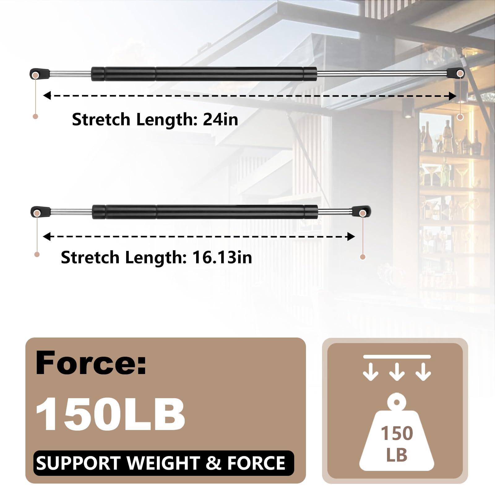 2 Pcs Gas Struts 24 Inch 150 lbs Prop Shock Lift Springs Rod Struts Dual Stroke Heavy Duty for Heavy-Duty Floor Hatch Truck Tonn