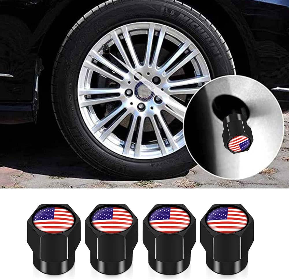 4Pcs Tire Valve Stem Caps Explosion Valve Cover Aluminum Alloy Compatible with Car Truck SUV American Flag Car Accessories