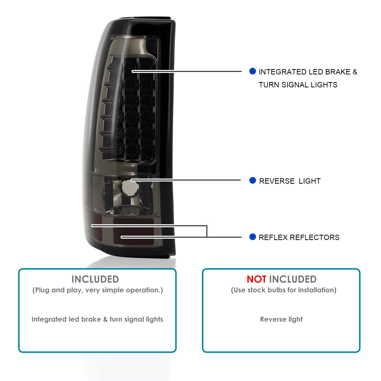 Spec-D Tuning Smoke Lens Led Tail Lights Compatible With 1999-2002 Chevy Silverado 1500/1500Hd/2500/2500Hd/3500 Sierra Models Le
