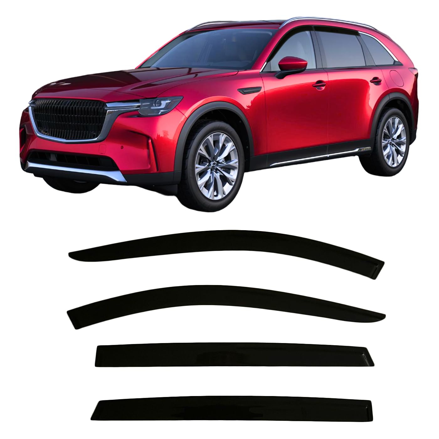 2024 2025 Tape-On Rain Guards For Mazda Cx-90 & Cx-70 Side Window Visor Deflectors Turbo S Select Preferred Plus Premium Tinted
