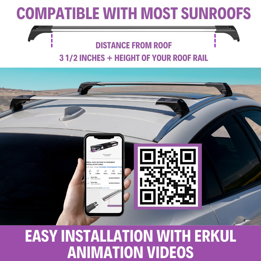 ERKUL Aluminum Roof Rack Cross Bars for BMW X3 G01 (2018-2025) - Silver, 220lbs Capacity, Anti-Theft Lock, Flush Rail Compatible