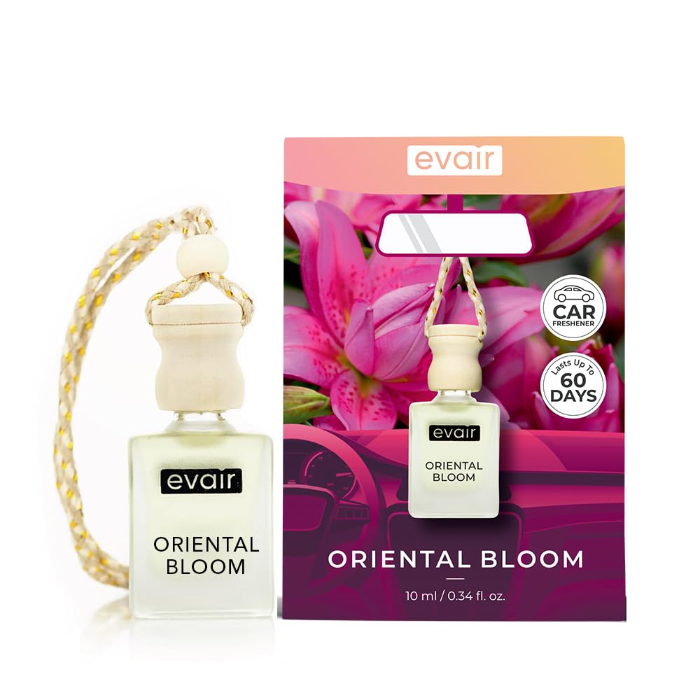 Evair Car Air Freshener with Essential Oils Fragrance in Glass Bottle with Wooden Diffuser Lid | 10 ml - Pack of 1 (Oriental Blo