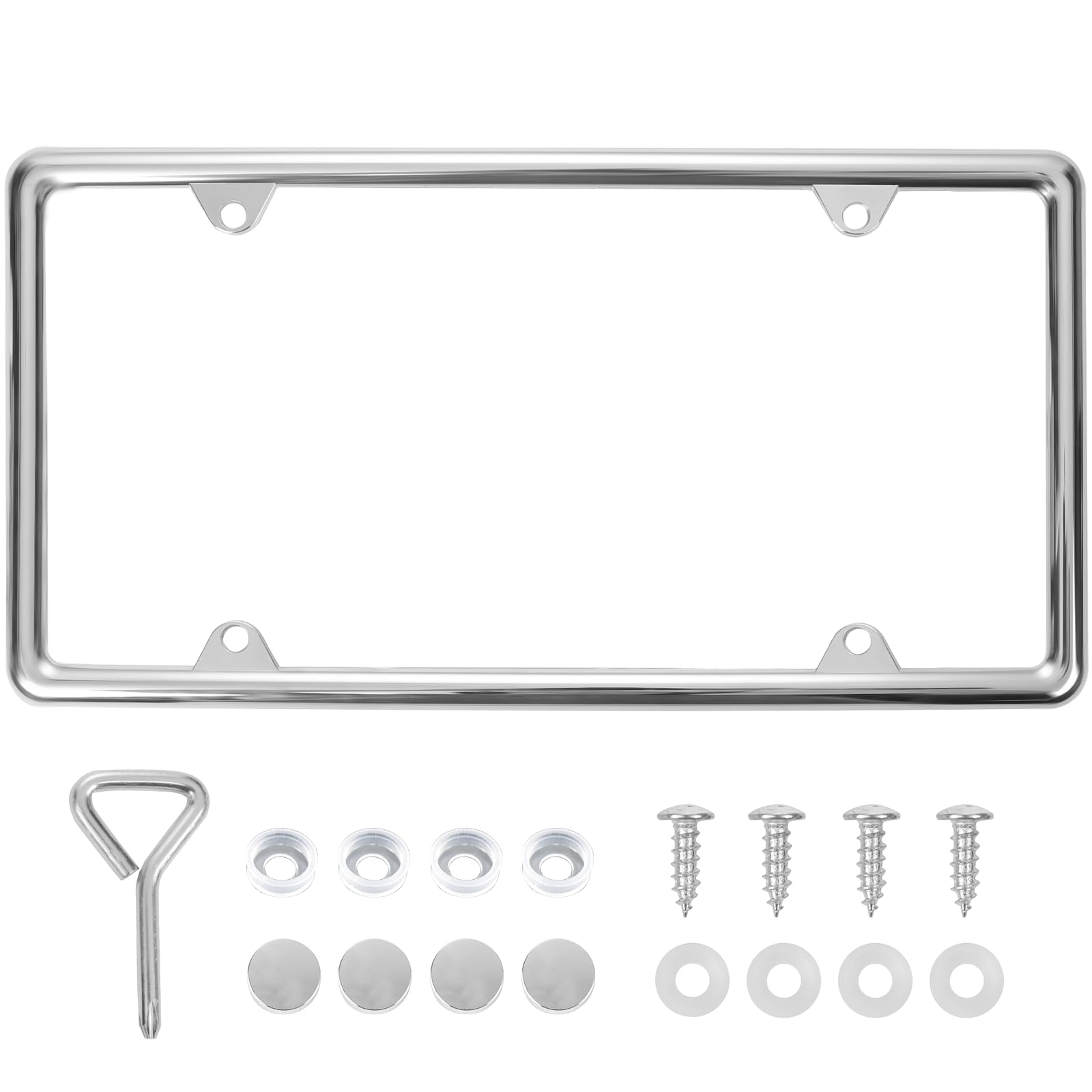 Hanwell Products Chrome License Plate Frame Made of Zinc Alloy Metal, Universal Car Accessories,1 Pack License Plate Holder Neve