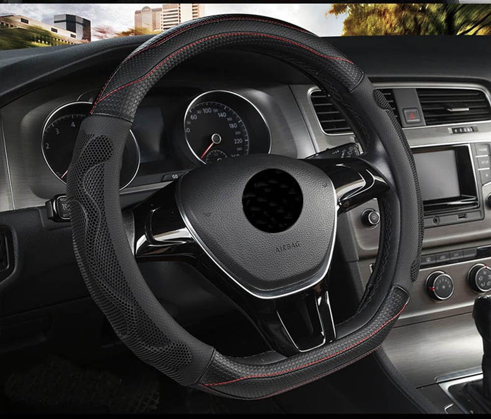 Builllin D Cut Steering Wheel Cover - D Shaped Flat Bottom Microfiber Leather Anti-Skid Breathable Fit 14.5''-15'' (Black)