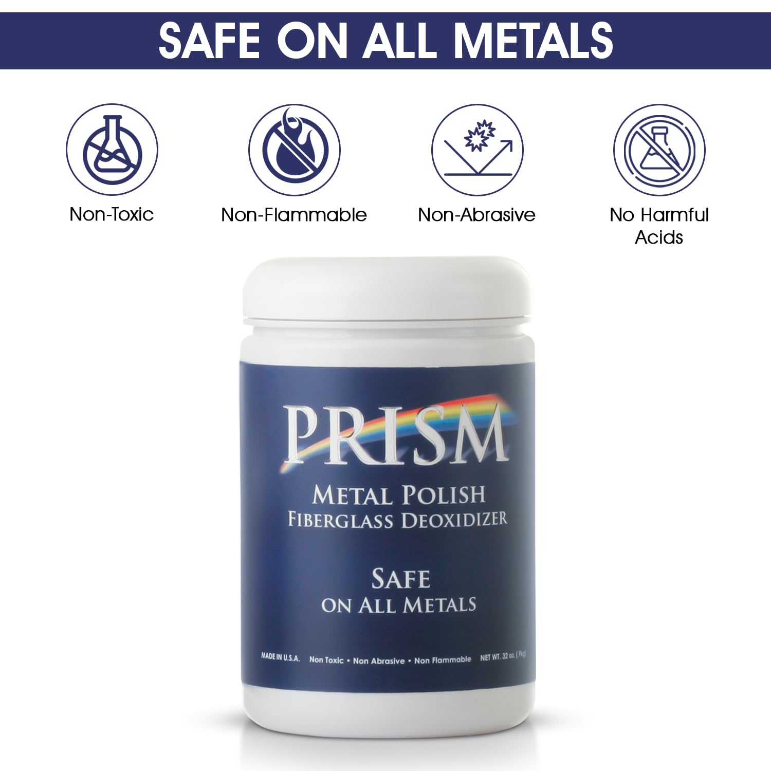 Prism Polish Metal Polish 32 Oz - Achieve A Brilliant Shine On Aluminum, Chrome, Stainless Steel, Brass, Silver, Nickel, Gold, S