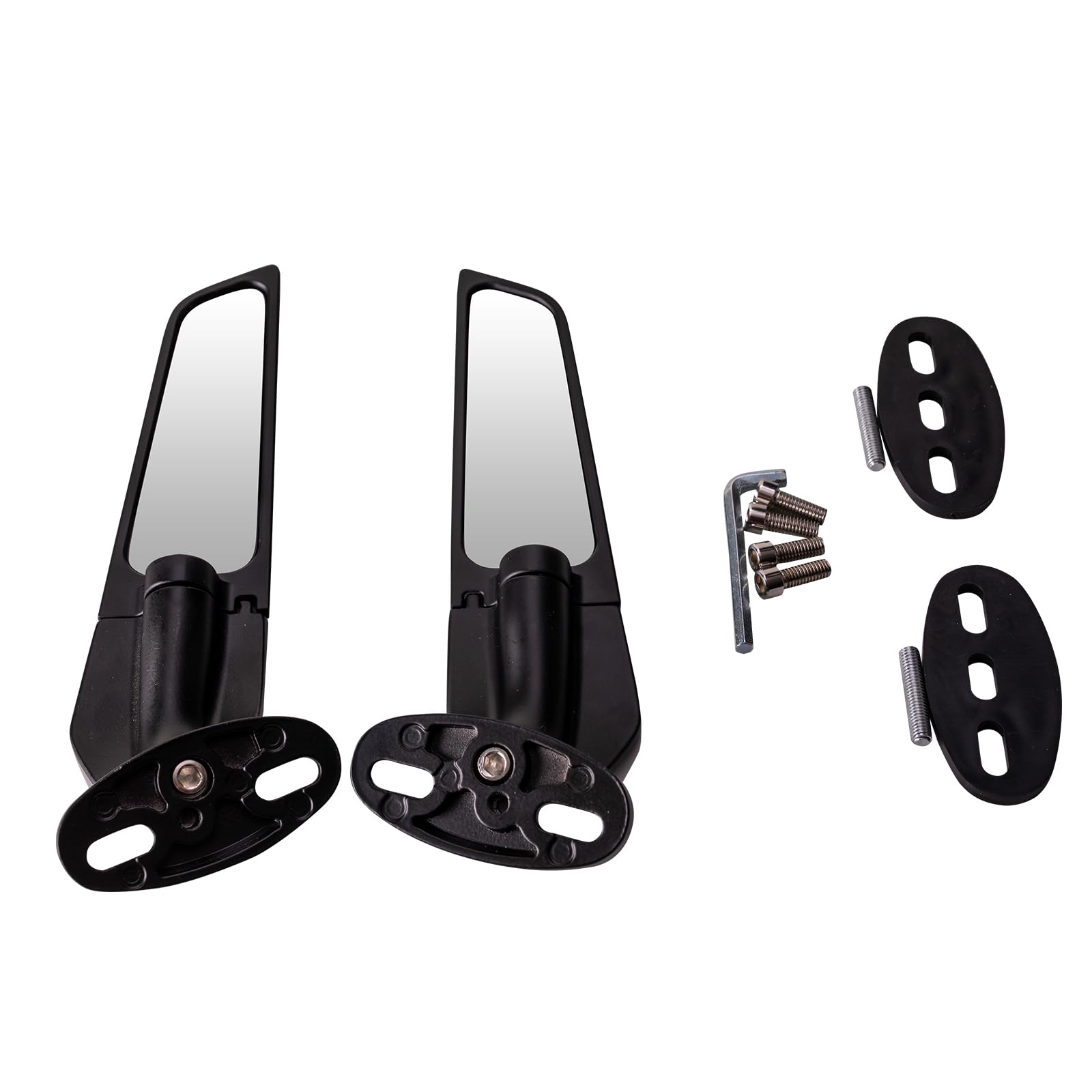Lwlusup 360° Rotating Racing Motorcycle Rear View Mirrors, Aluminum, Black, Model RMRM, Compatible with Honda, Kawasaki, Suzuki, Yamaha, Ducati
