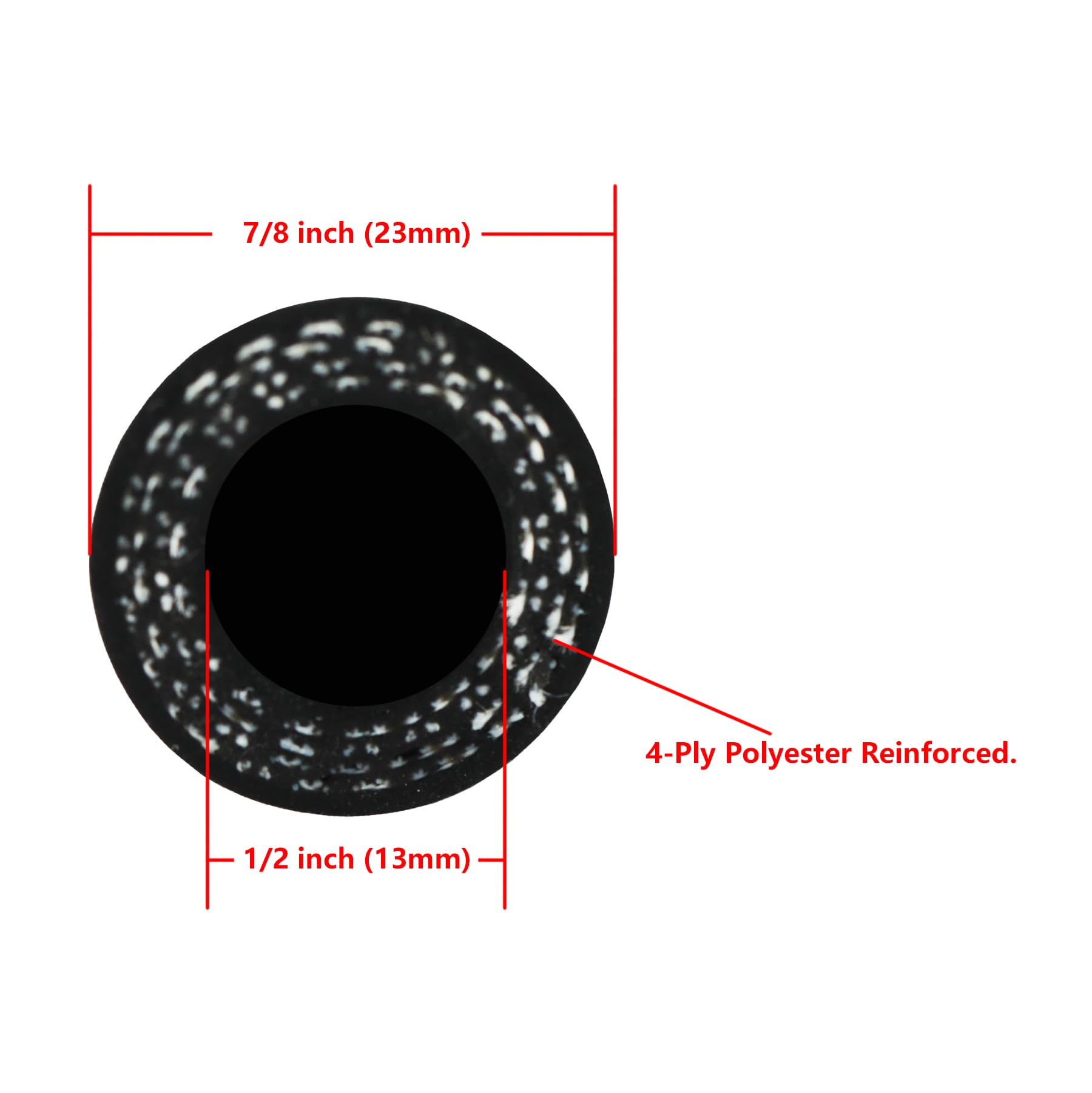 Ucreative 3.2Ft Id 1/2'' (13Mm) Reinforced High Temperature Silicone Vacuum Tubing Hose 200Psi Max Pressure Black