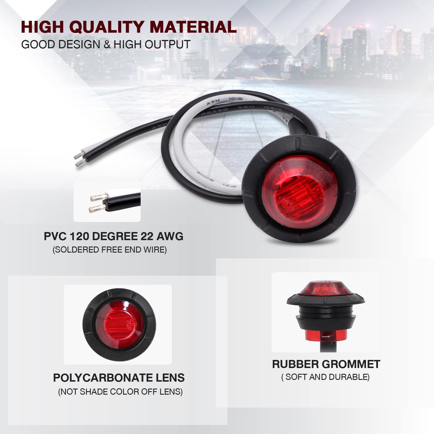 Tmh 3/4 Inch Mount 10 Amber +10 Red 3 Led Mini Clearance Side Marker Lights With Rubber Fit For Trailer Pickup Truck Car Bus 12V