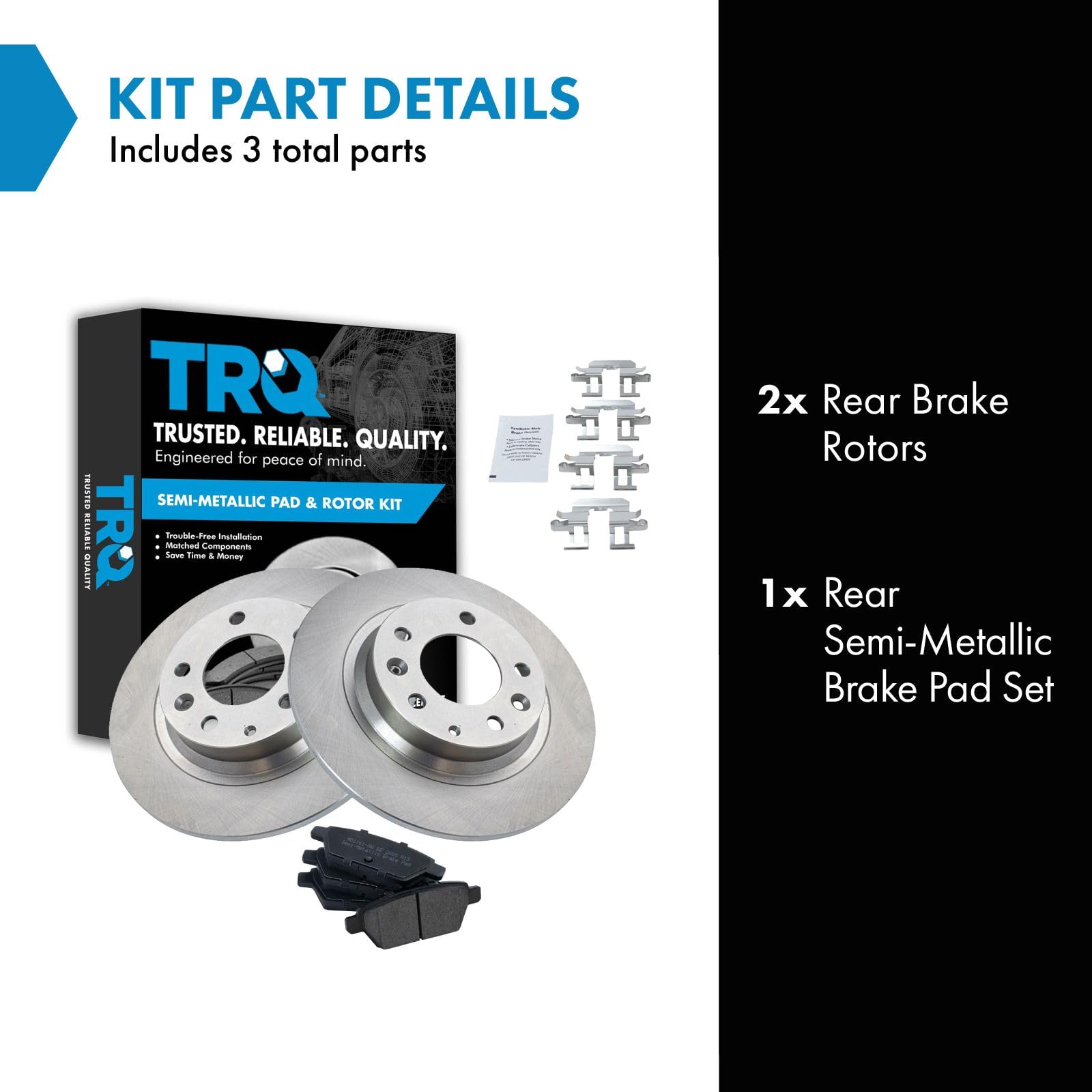 Trq Rear Brake Pad & Rotor Kit Brake Pads Brake Rotor Semi-Metallic Compatible With 2006-2012 Ford Fusion 2007-2012 Lincoln Mkz