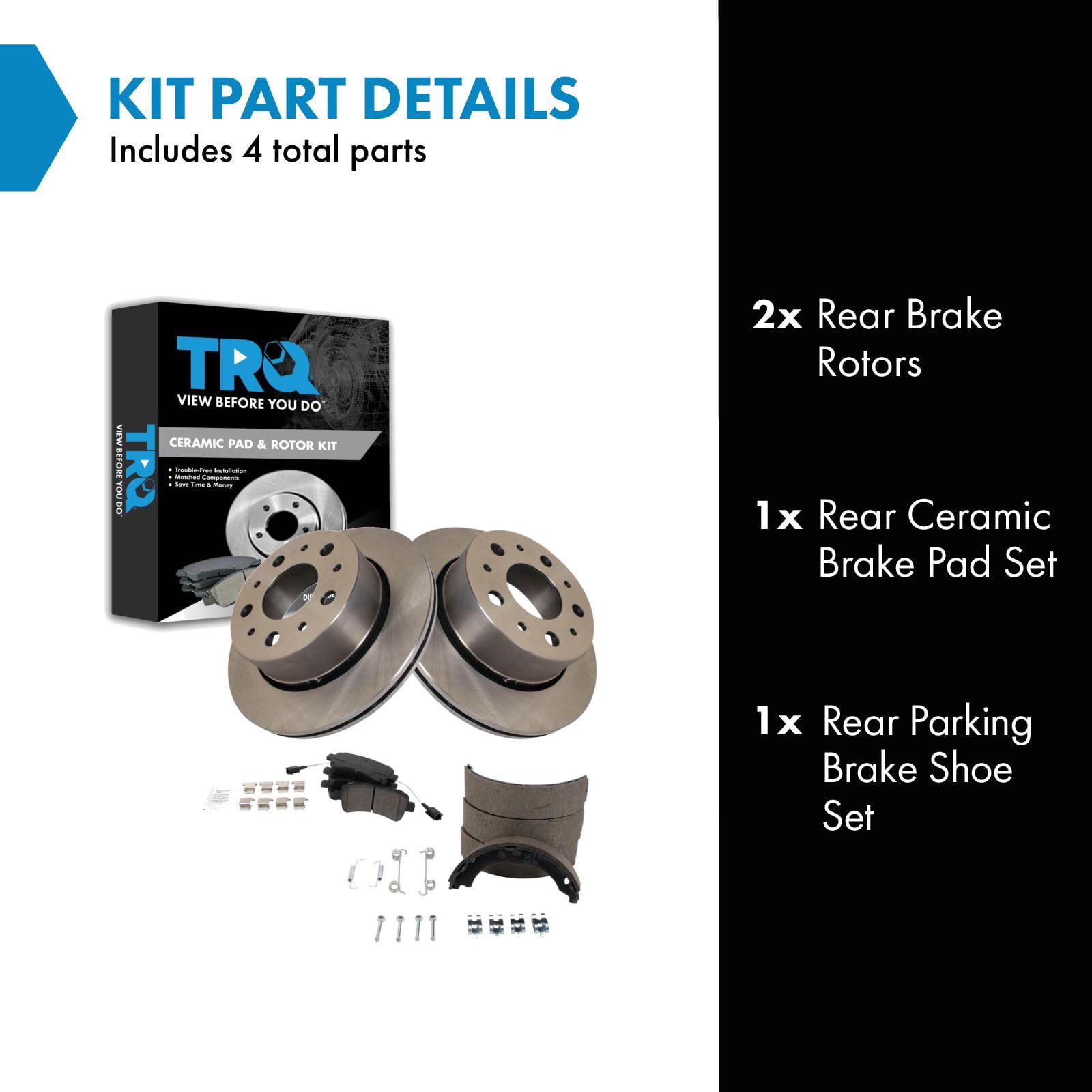 Trq Rear Brake Pad & Rotor Kit Brake Pads Brake Rotor Parking Brake Shoe Set Ceramic Compatible With 2014-2021 Ram Promaster 150