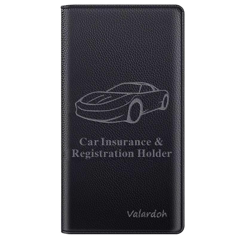 Valardoh Premium Car Document Holder, Vinyl, Black, Model V-QCWJJ-BK001, for Registration & Insurance Cards, Driver License