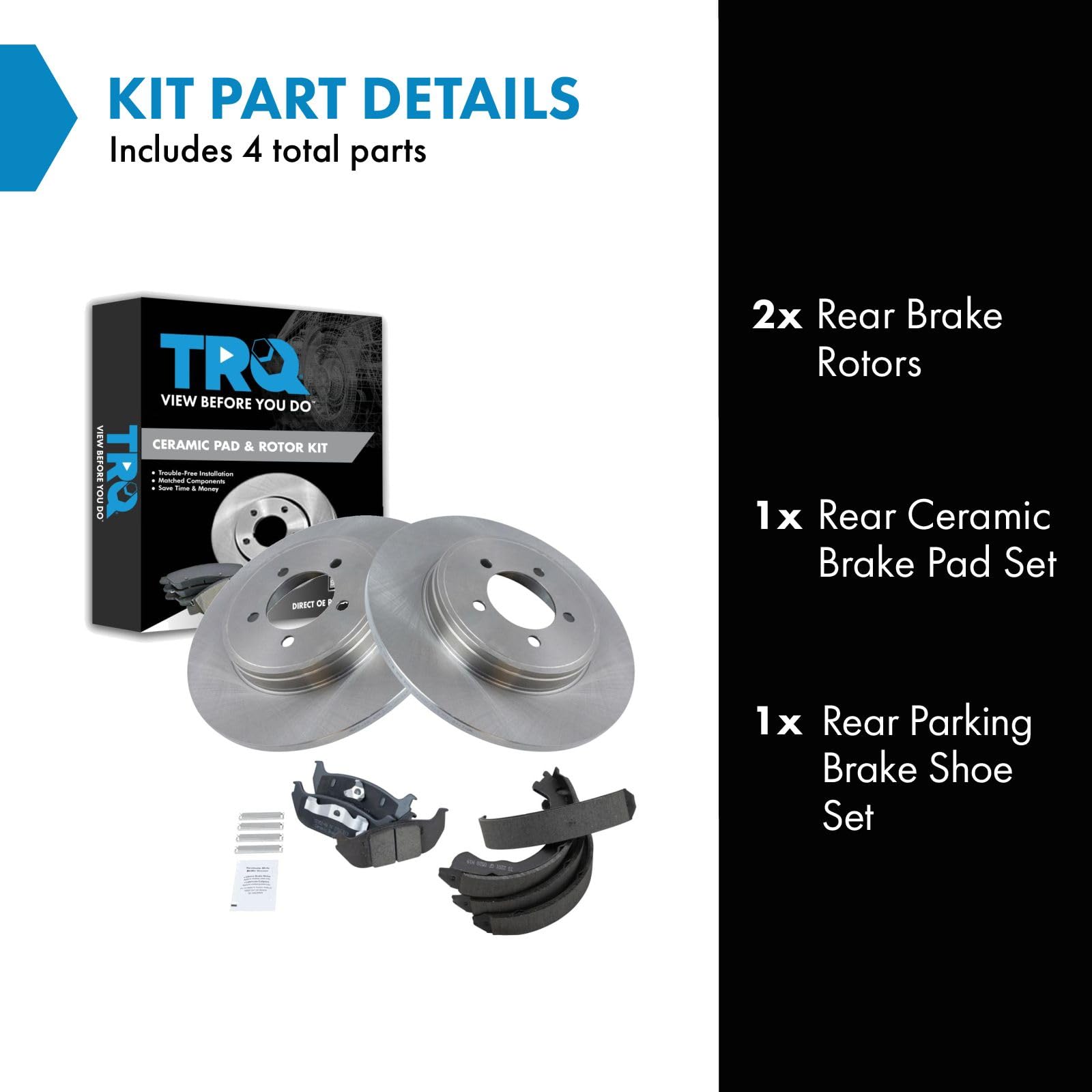Trq Rear Brake Pad & Rotor Kit Brake Pads Brake Rotor Parking Brake Shoe Set Ceramic Compatible With 2003-2005 Lincoln Aviator