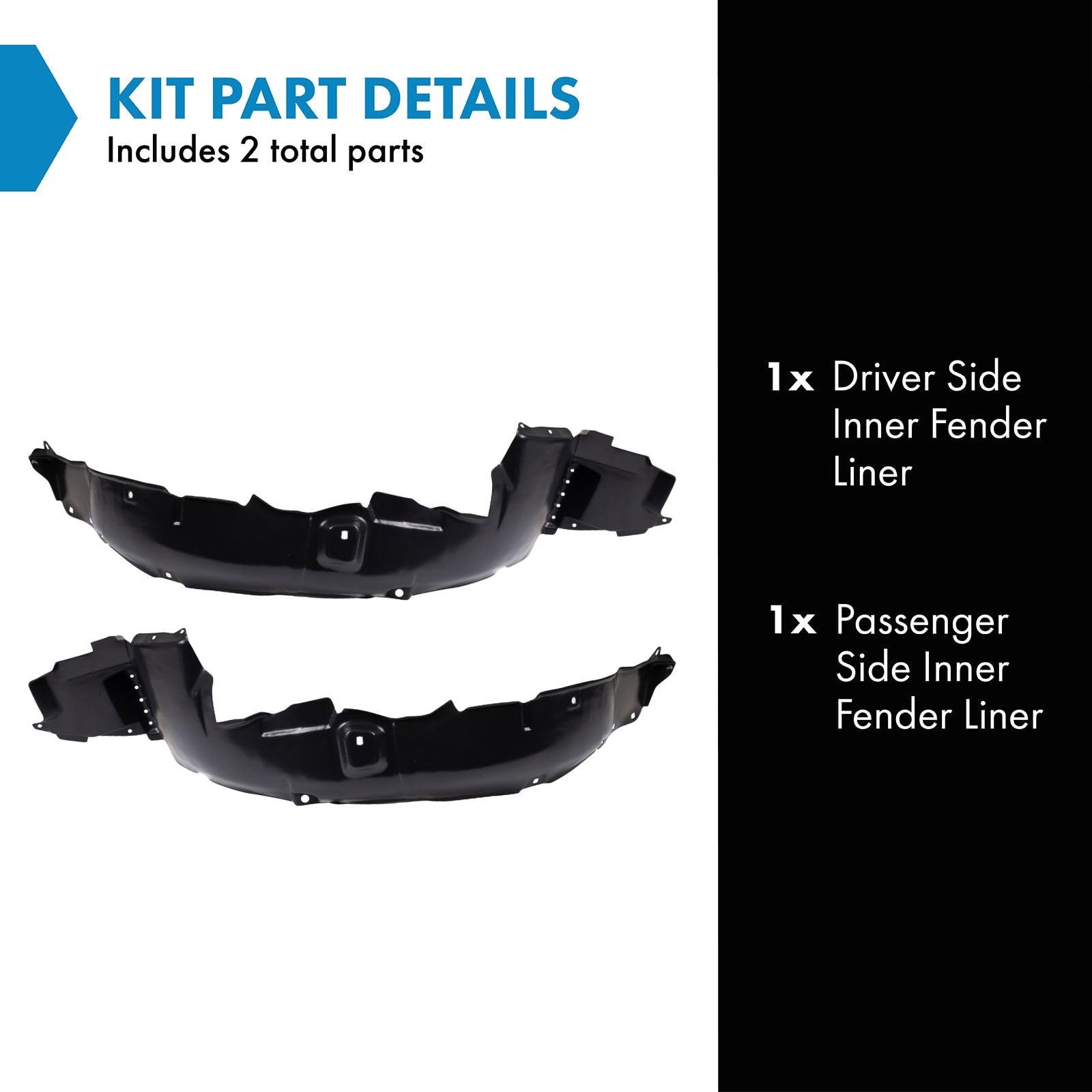 Trq Inner Fender Liner Set Compatible With 2007-2008 Hyundai Tiburon Hy1248116 Hy1249116