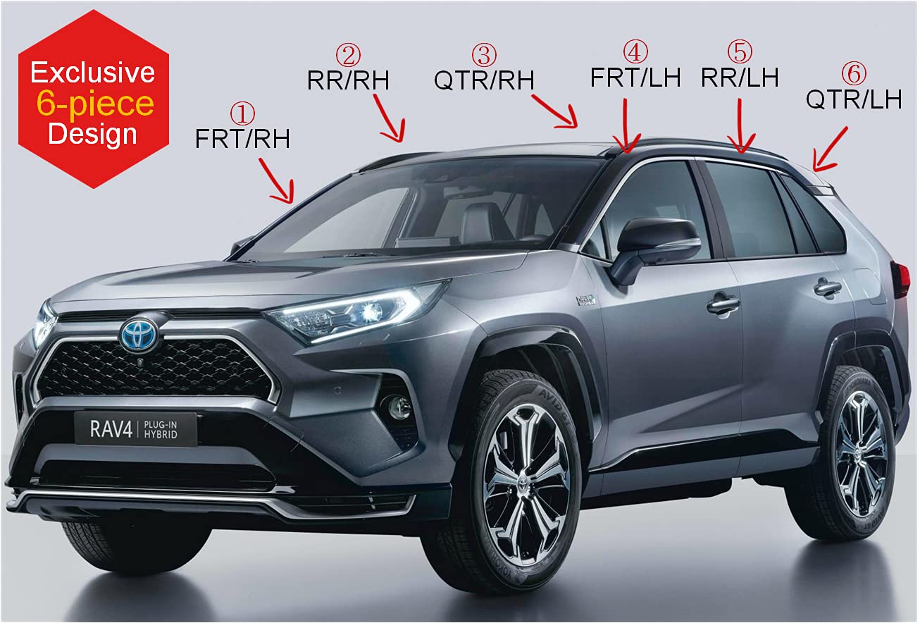 AUTO CLOVER Tape-On Rain Guards for Toyota Rav4 2019-2024, Dark Smoked, 6 Pcs, Out-Channel Window Deflectors, ABS Material