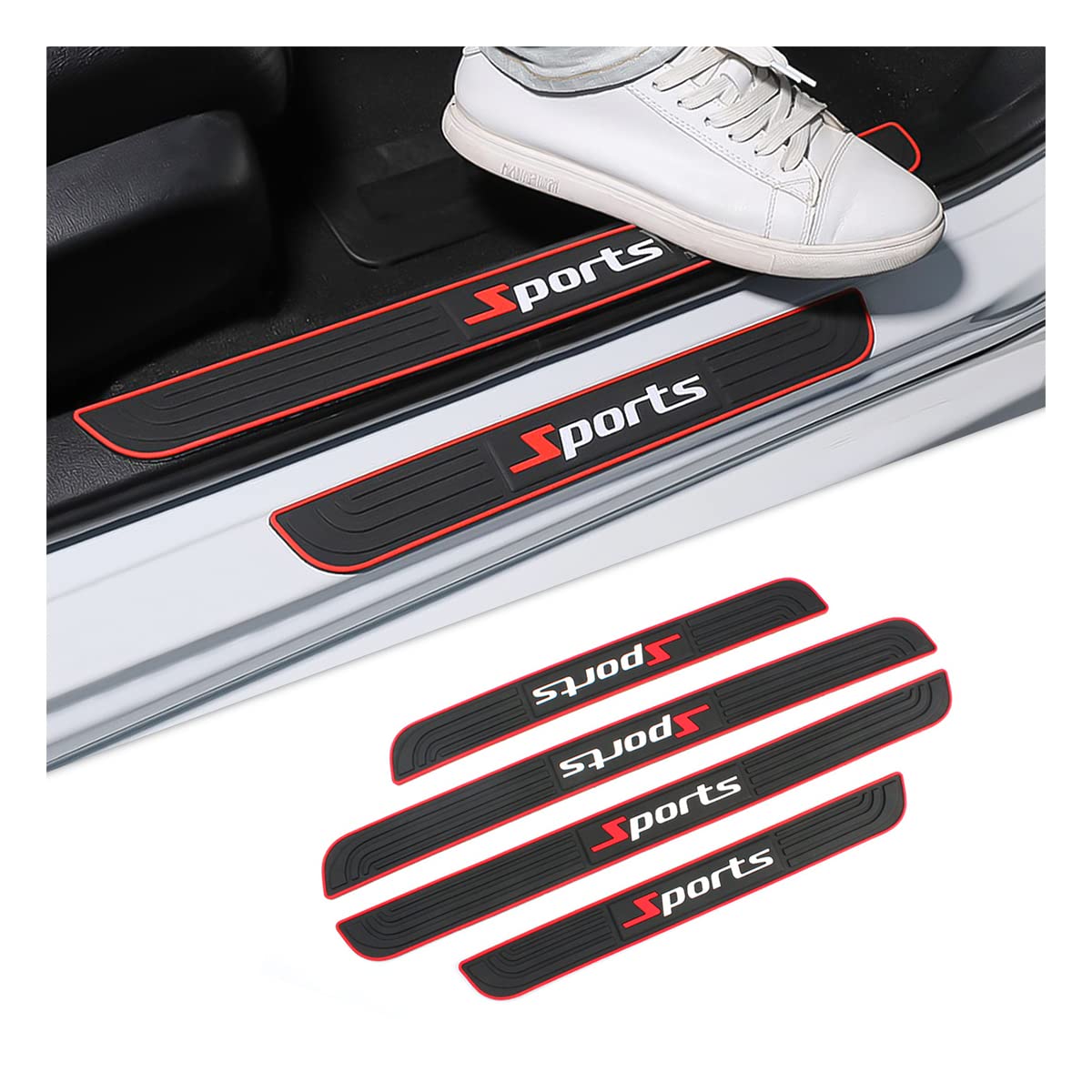 4Pcs Car Door Sill Plate Protectors, Auto Door Entry Guards Sill Scuff Cover Panel Step Protector, Pvc Rubber Anti-Scratch Front Rear Door Pedal, Car Accessories For Most Vehicles (Black/Sport)