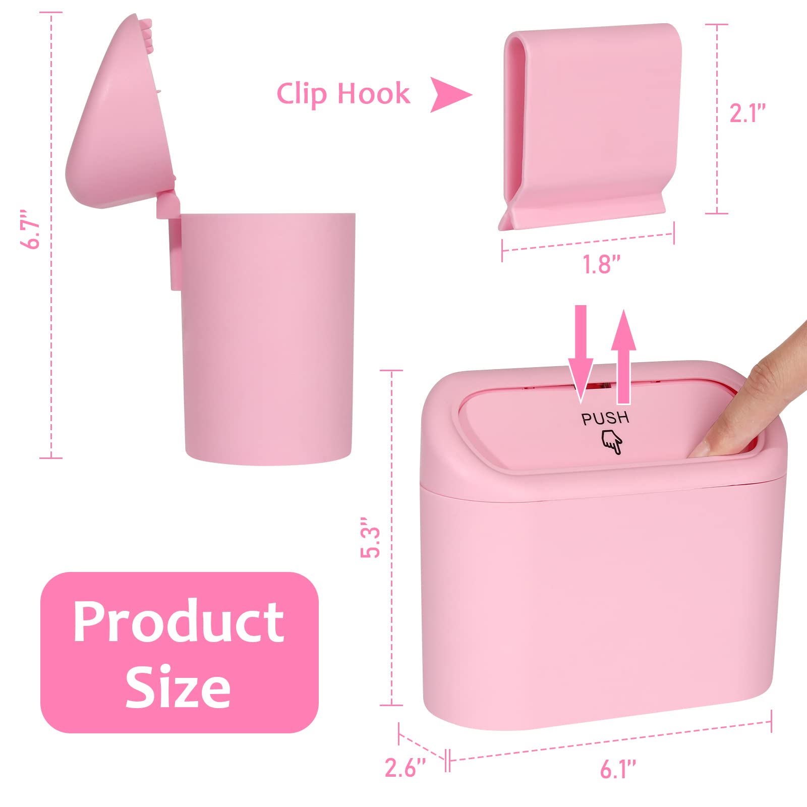 Accmor Car Trash Can With Lid, 2 Pack Pink Mini Vehicle Trash Bin Car Dustbin Garbage Organizer Holder With Trash Bag, Small Hanging Leakproof Auto Storage Bag Container For Car Suv Home Office