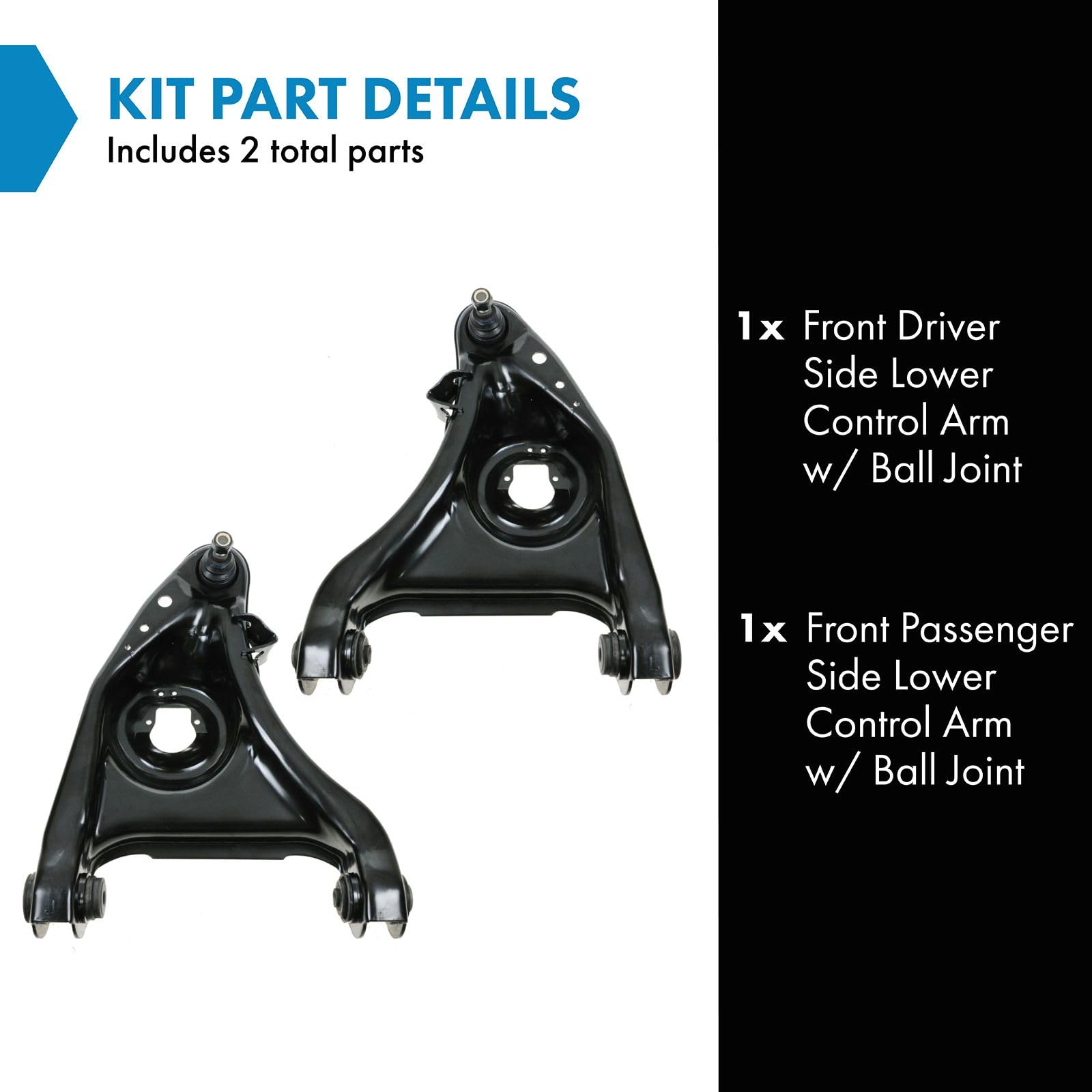 TRQ Front Lower Control Arm Set with Ball Joint for 1995-2002 Ford Crown Victoria, Lincoln Town Car, Mercury Grand Marquis, Model PSA62166