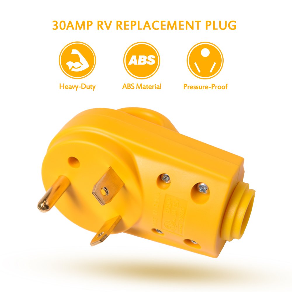 Snowyfox Rv 30 Amp Male Replacement Plug - Heavy Duty 30 Amp Rv Plug Receptacle With Ergonomic Handle, Designed To Accommodate Wire