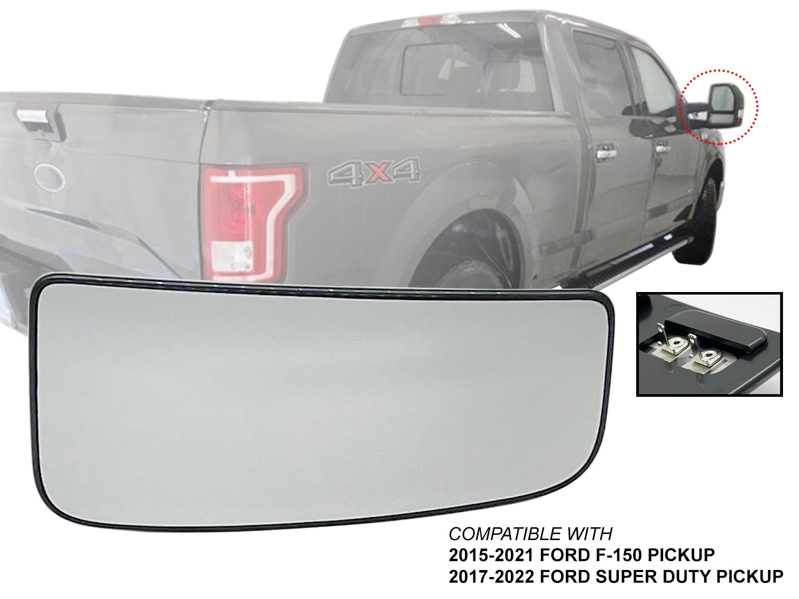 Auto Parts Avenue Chrome Lower Heated Towing Mirror Glass for 2015-2024 F150 & 2017-2024 F-Series Super Duty Right Side FL3Z17K707K