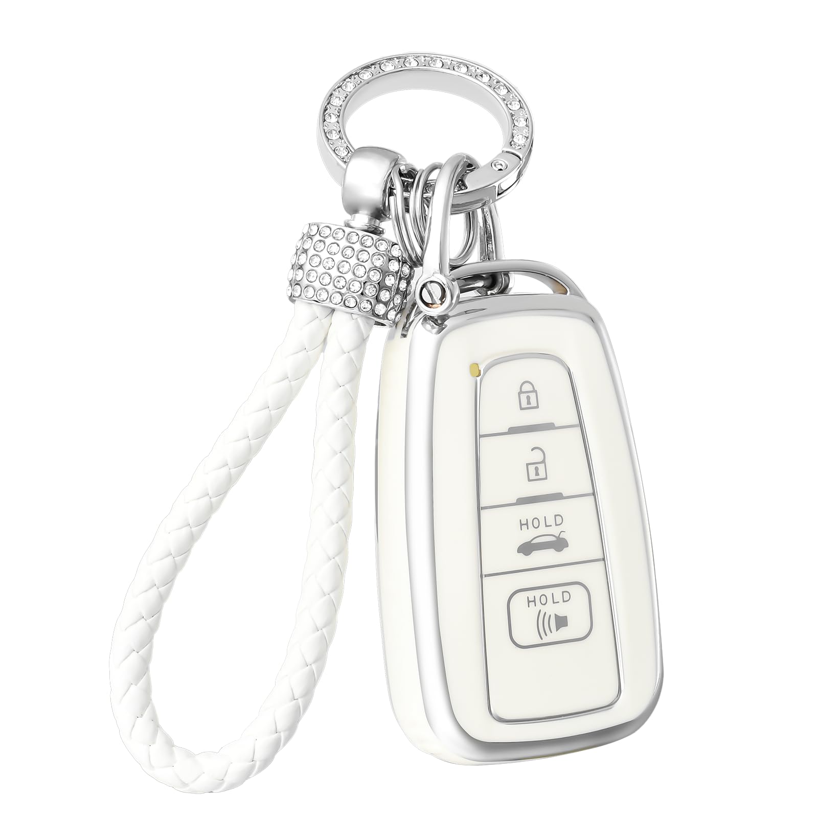 OFFCURVE Compatible with Toyota Camry RAV4 Key Fob Cover with Keychain, for Highlander Corolla Avalon C-HR Prius GT86 Key Fob Co
