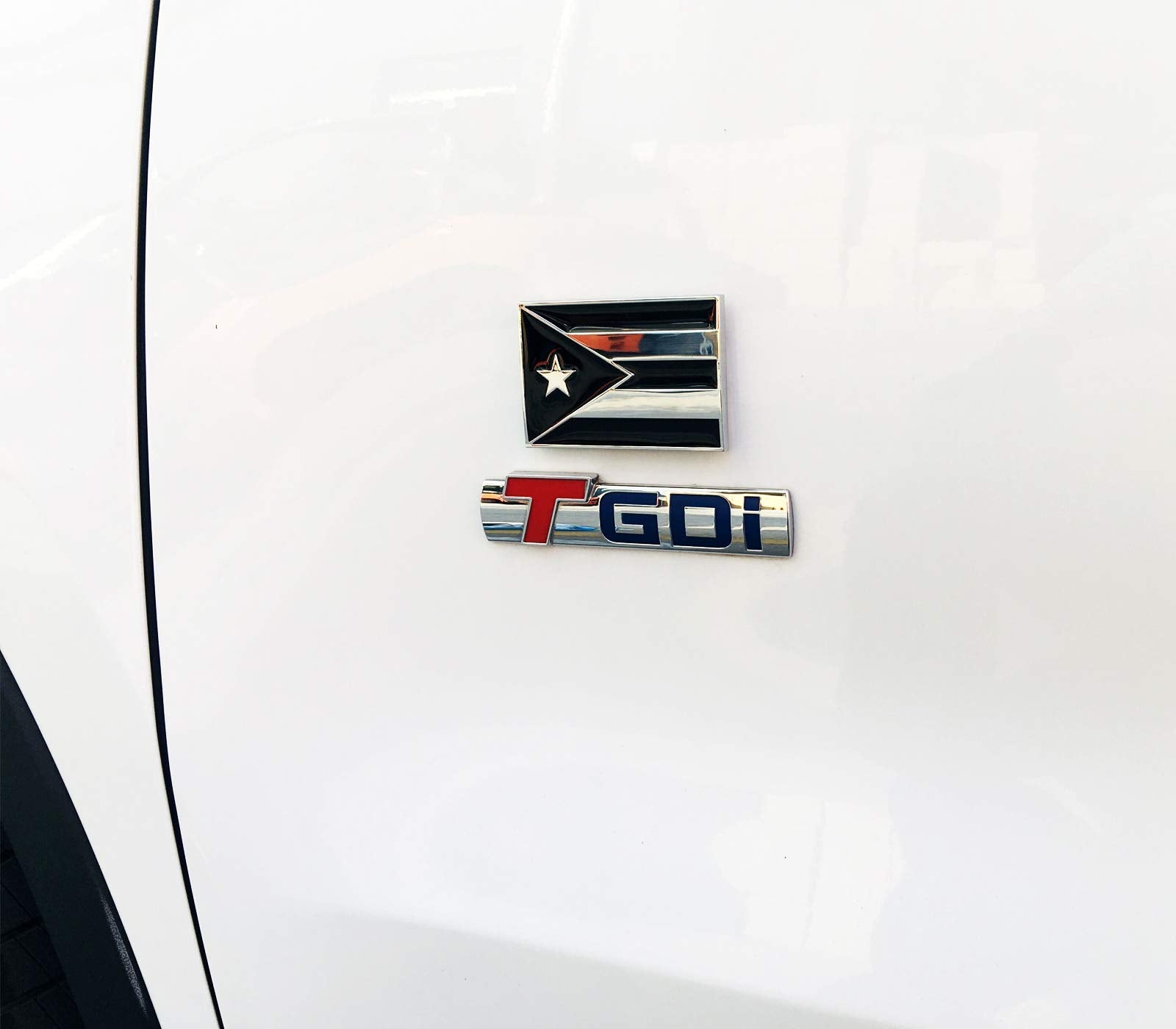 Dsycar 2 Pack Puerto Rico Black And White Flag Metal Decal Auto Emblem - Gifts 4 Free Puerto Rico Flag Valve Stem Caps (Black Wh