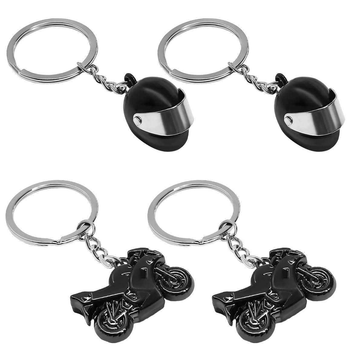 NYTKL 4 PCS Motorcycle Helmet Keychain, Creative Motorcycle Keychain Helmet Key Fob, 3D Metal Motorbike Keyring for Men (Black)