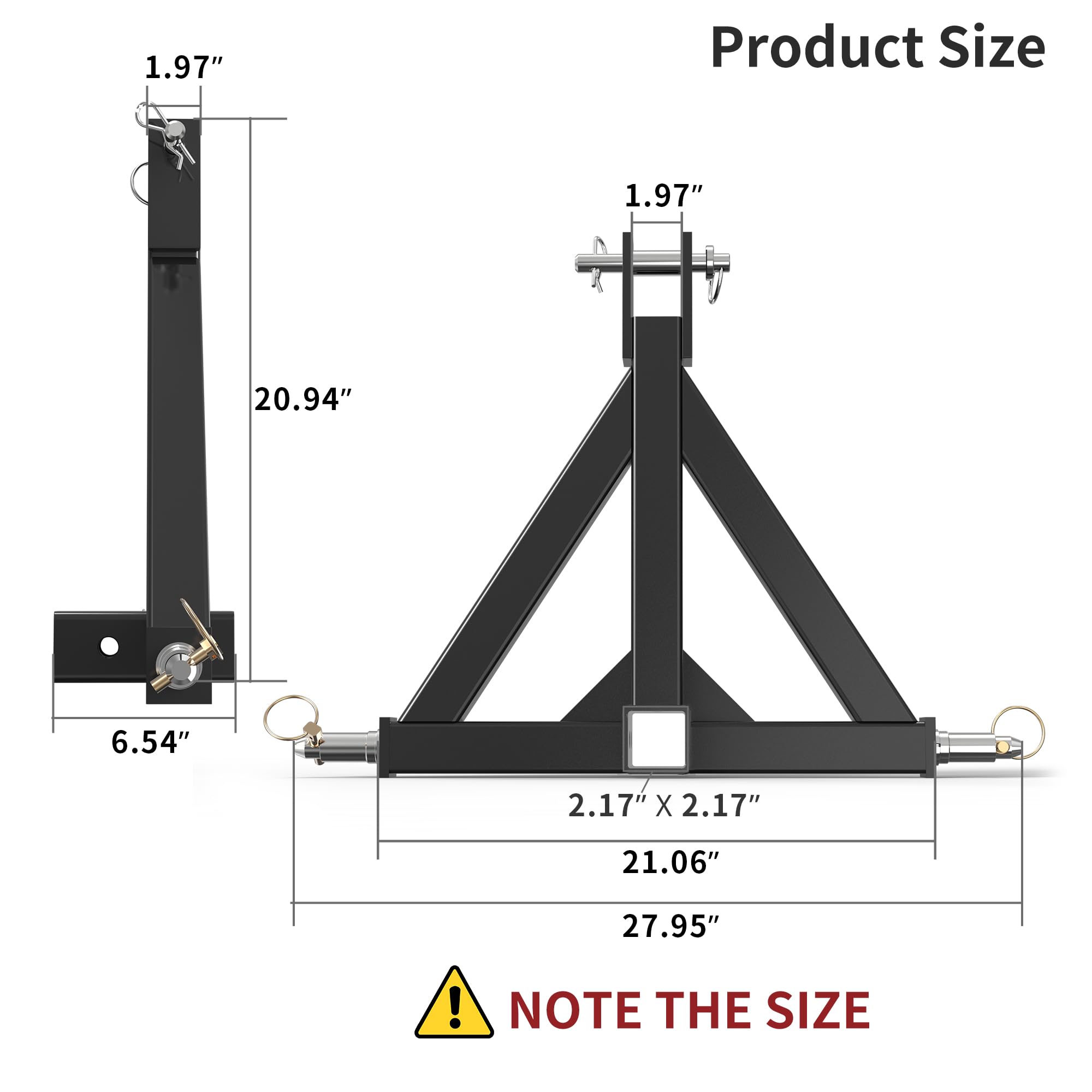 YINTATECH 3 Point Hitch Adapter, Heavy Duty Metal Drawbar for Kubota, John Deere, Black, Large