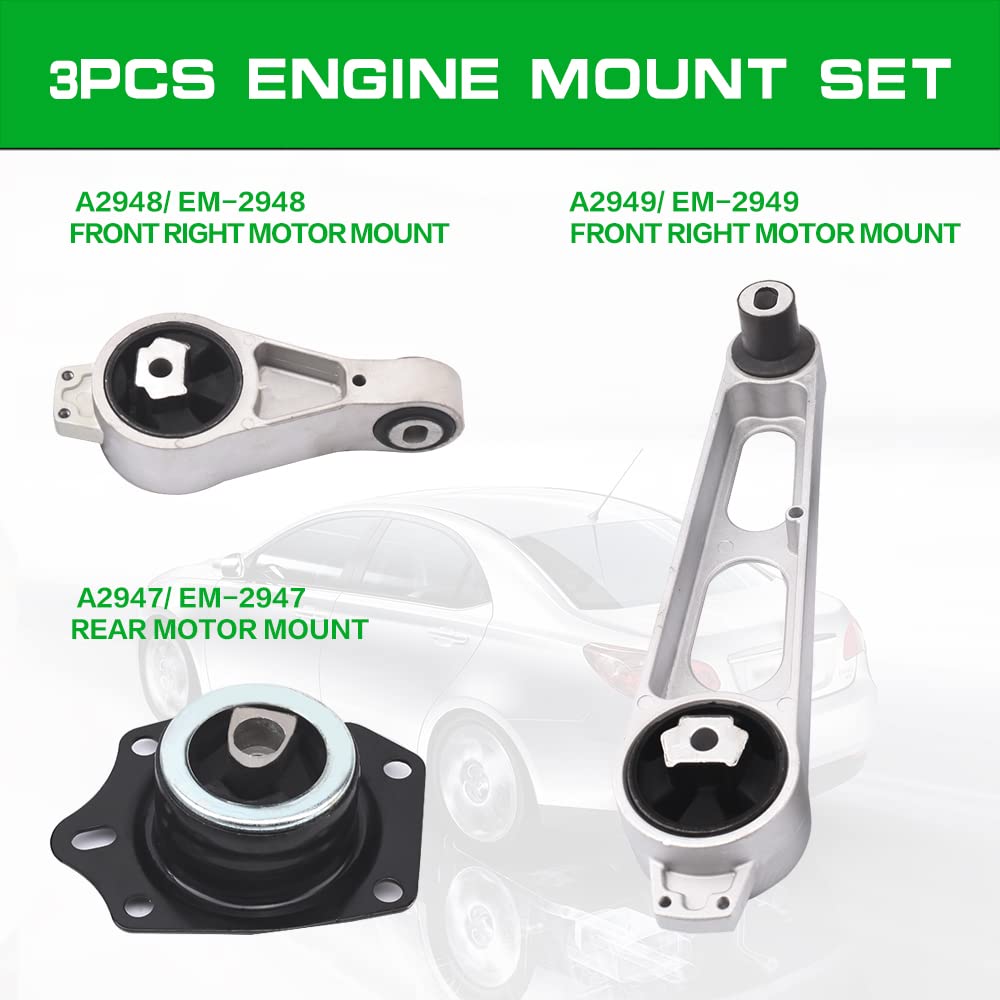 Loongrie Engine Motor Mount Set of 3 for 2000-2002 Chrysler Neon, 2001-2010 PT Cruiser, Dodge & Plymouth Neon, Model LG015