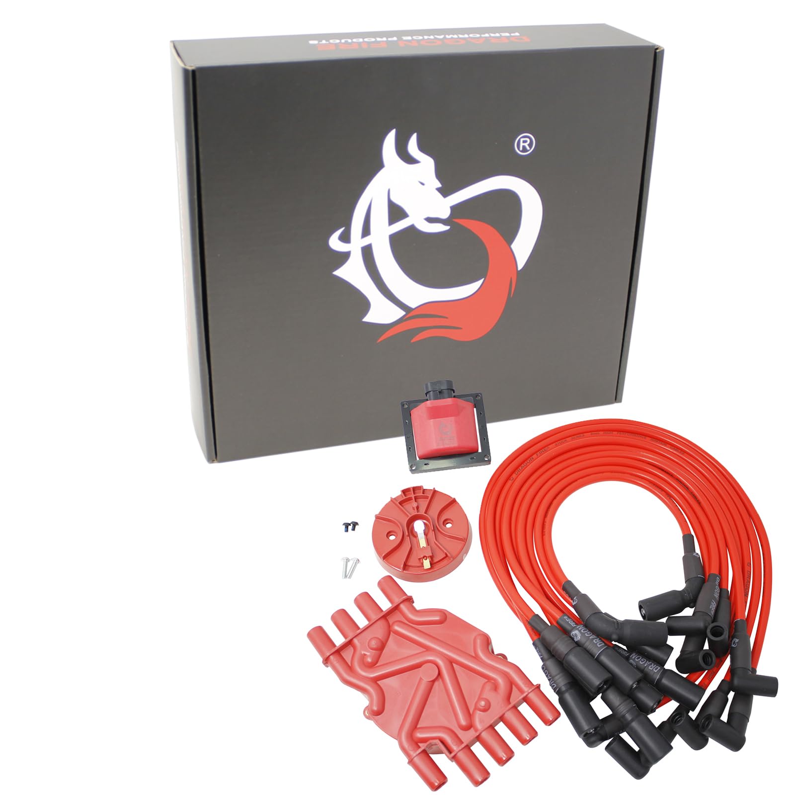 DRAGON FIRE PERFORMANCE Ignition Power Pack Kit Direct Replacement Coil Plug Wires Cap and Rotor Compatible With 1996-2002 Chevr