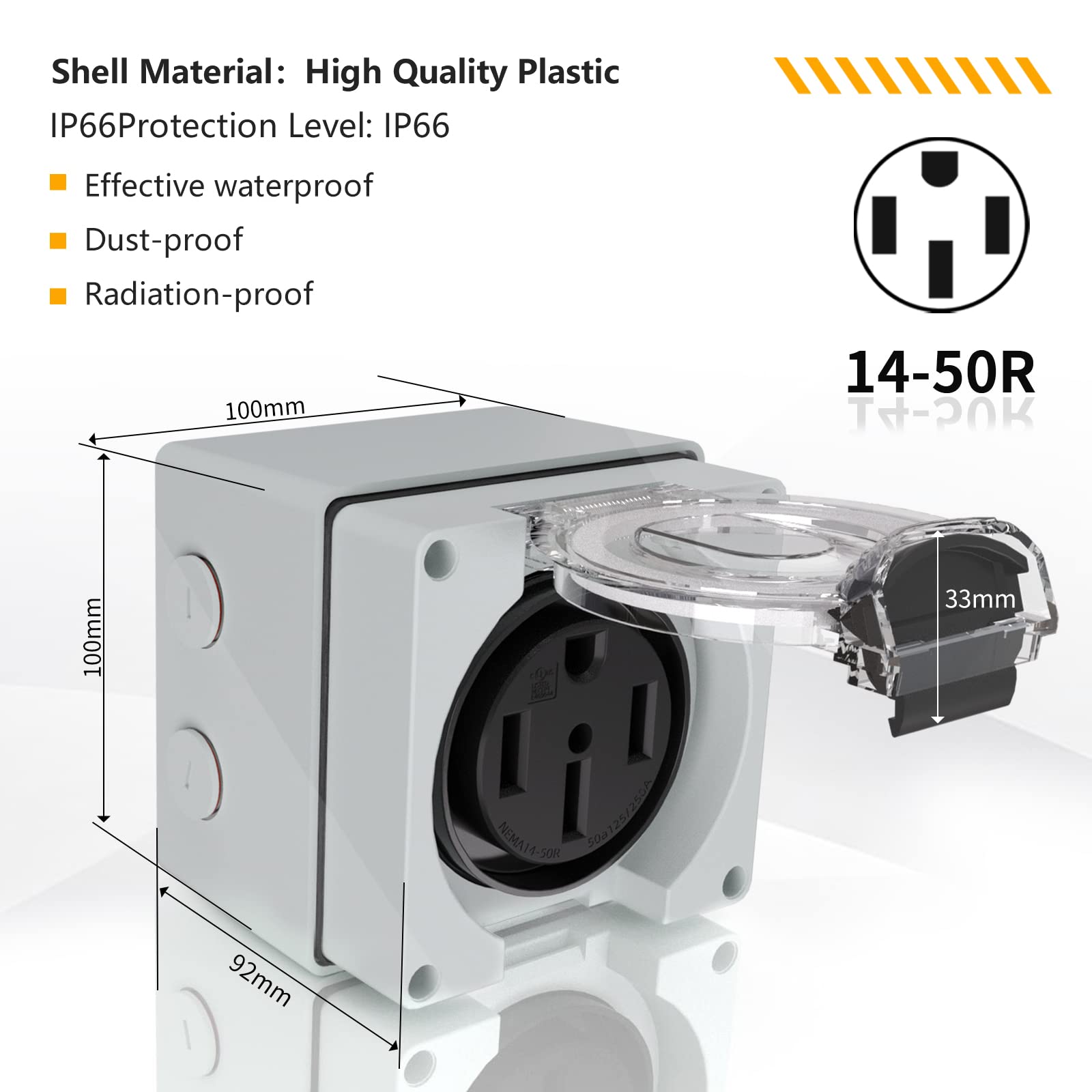 STARELO NEMA 14-50R Outlet Box, 50Amp RV Power, Outdoor Weatherproof, Grey, Model 0471450