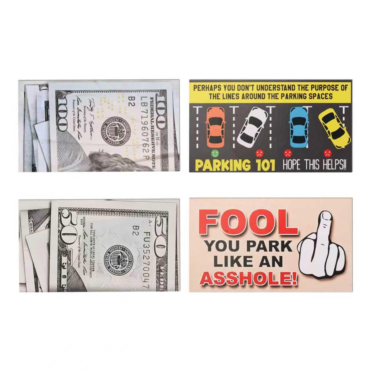 Purthog 60PCS Car Bad Parking Cards,Realistic Bad Parking Stickers with Funny Messages Fit Pranks for Adults,You Parked Like an 