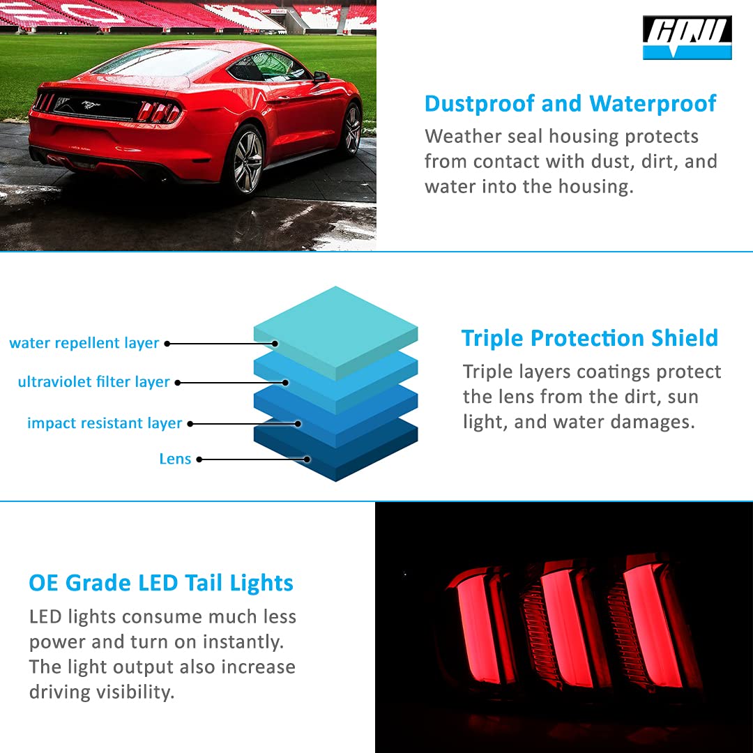 Cpw Led Taillights Fit For 2015-2023 Ford Mustang Coupe & Convertible,Led Functional Rear Lamps For 2016-2020 Ford Mustang Shelby Gt350, Tail Lights For 2020-2023 Mustang Shelby Gt500 (Black/Smoke)