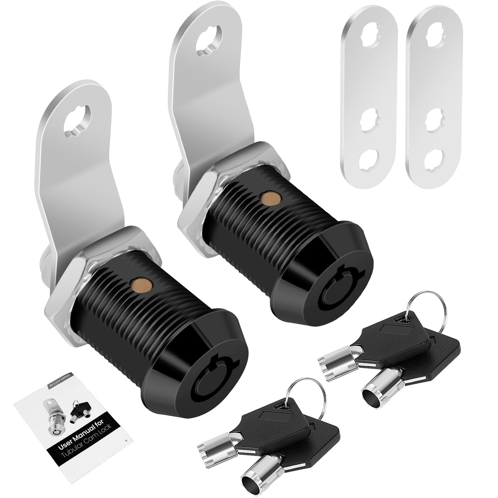 2 Pack Cabinet Lock With Keys, 7/8' Rv Storage Locks Keyed Alike, Rv Locks For Storage Door, Camper Cabinet Door Toolbox Lock Mailbox Rv Cam Locks With Manual (Black -2 Pack, 7/8 Inch)…