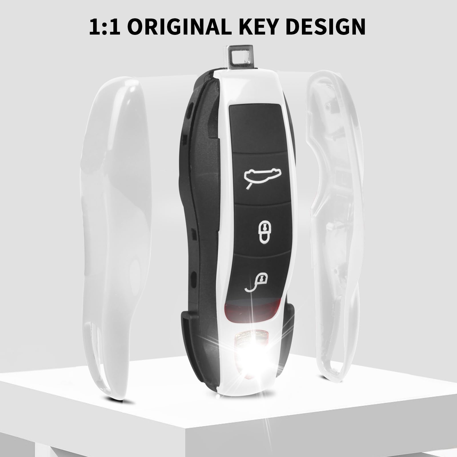 QBUC Painted Key Fob Cover for Porsche, ABS Material, Universal Fit, White, Model BSJ 01
