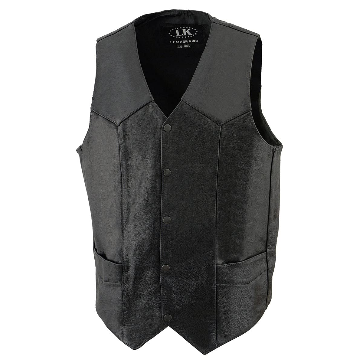 Milwaukee Leather SH1310Tall Men's Black Leather Classic V-Neck Motorcycle Rider Vest w/Snap Button Closure - 36-Tall