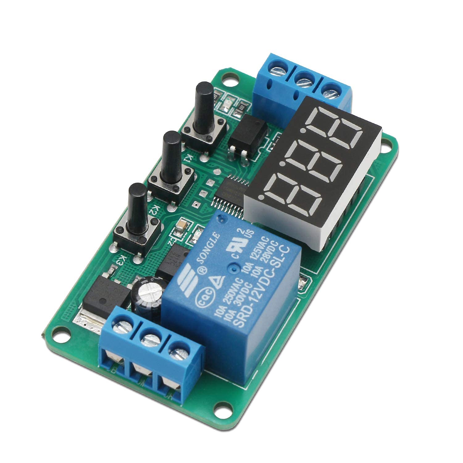 DROK 12V Timer Relay - 4-Mode Digital Delay Switch, 0.1s to 999min, Model 300473, LED Display, 50mA