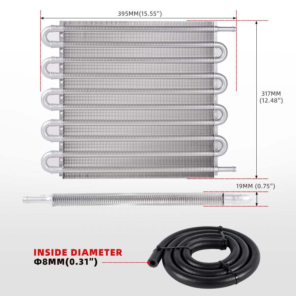 Bartoo Universal 5/16'' Transmission Oil Cooler Kit, Aluminium Alloy 10 Pass Tube And Fin Oil Cooler Kit (Sliver)