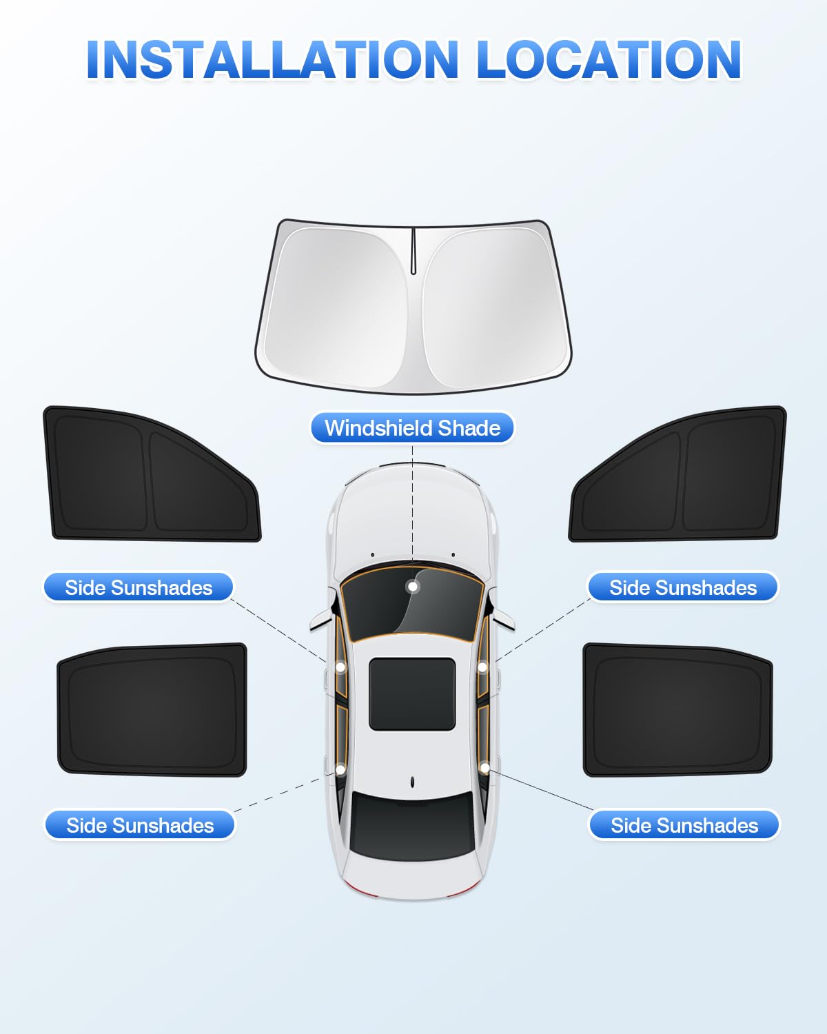 Canvcle Windshield Sun Shade Cover for GMC Sierra 1500 2500 3500 2019-2026, Black, 5PCS, Polyester, Privacy Protection