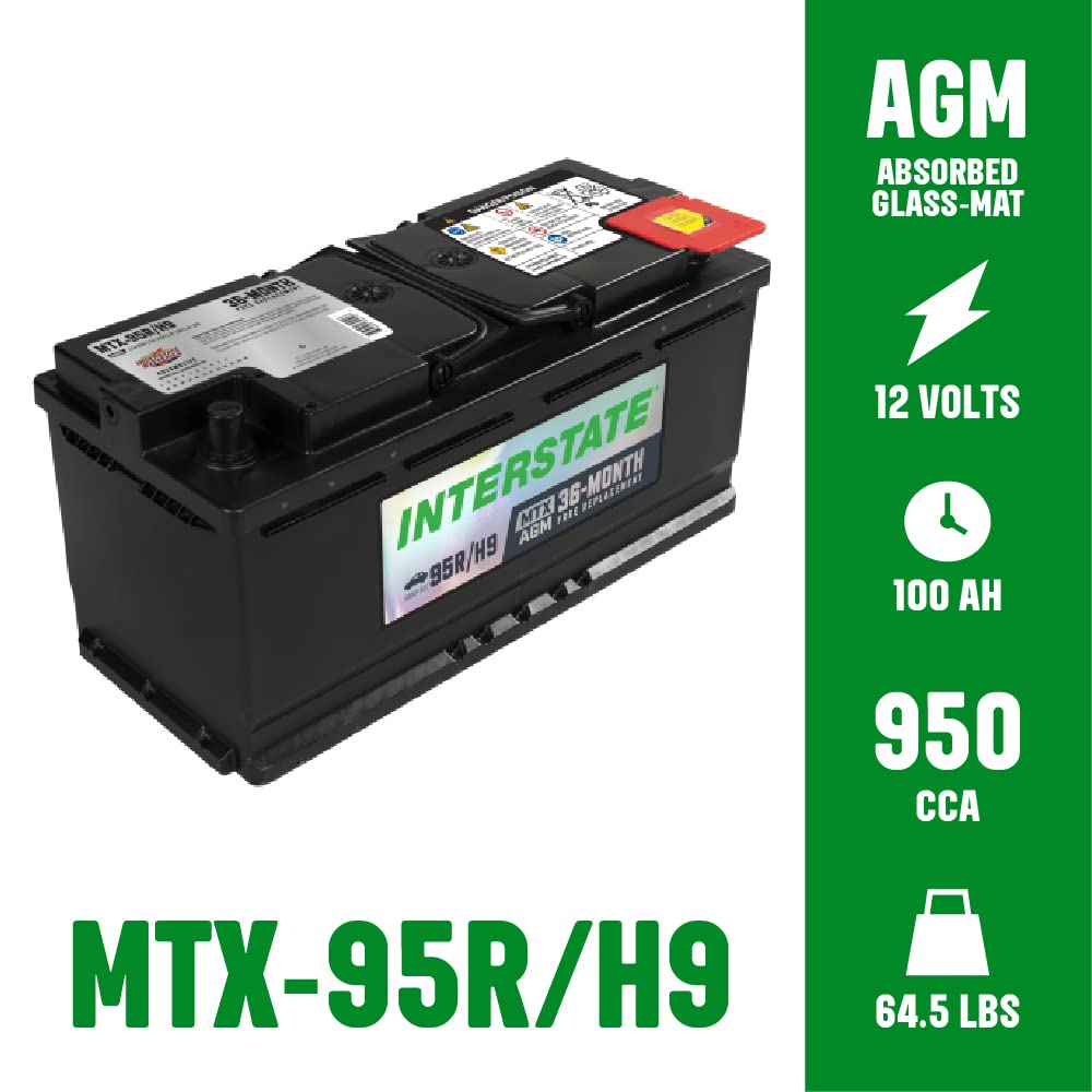 Interstate Batteries 12V Automotive Battery 100Ah AGM SLI MTX-95R/H9 for Cars, SUVs, Trucks - 950CCA, Group Size H9