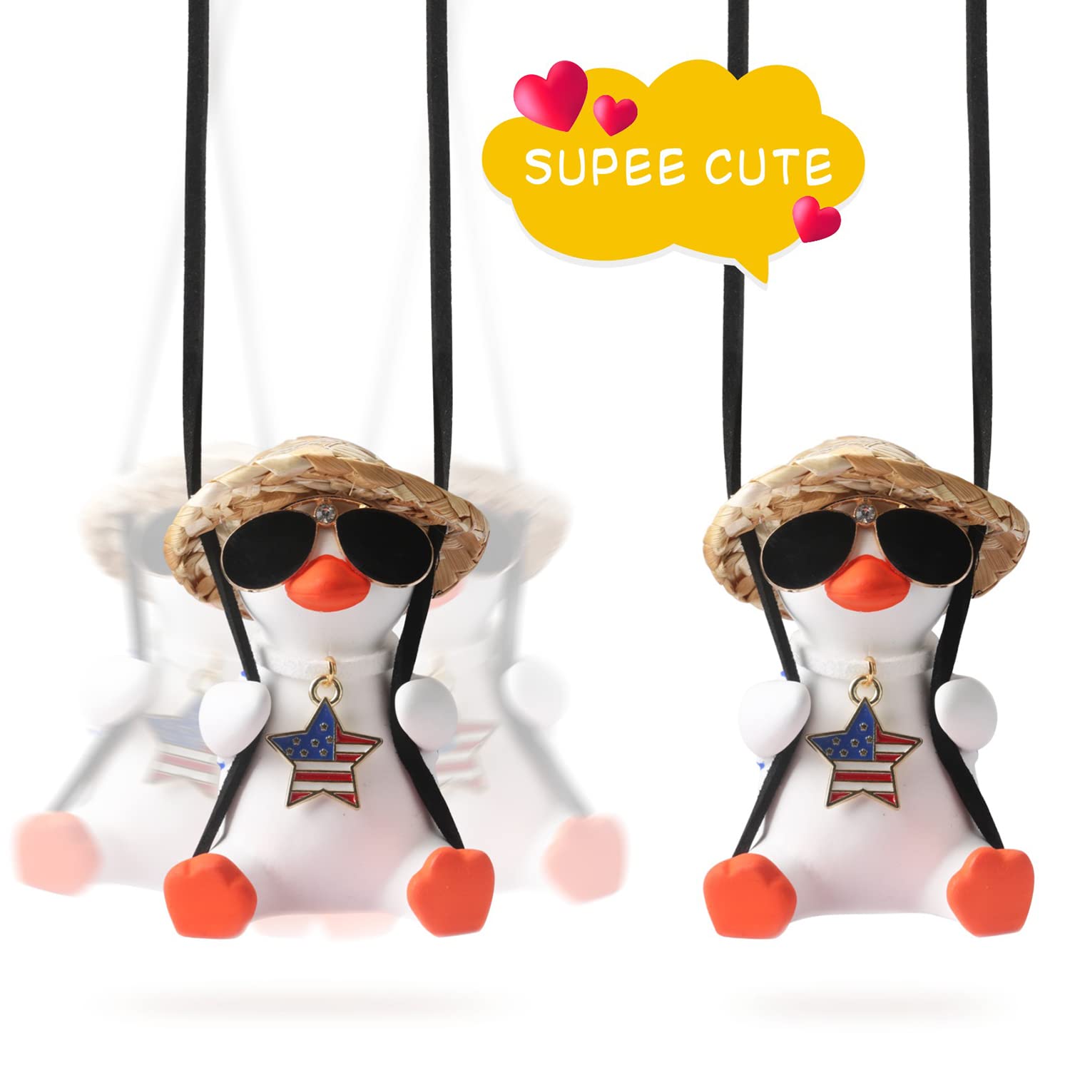 Rear View Mirror Hanging Accessories Cute Swinging Duck Car Truck Hanging Stuff For Men Women Teens Rearview Mirror Charms Vehicle Essentials Interior Accessories Funny White Elephant Gifts For Adults