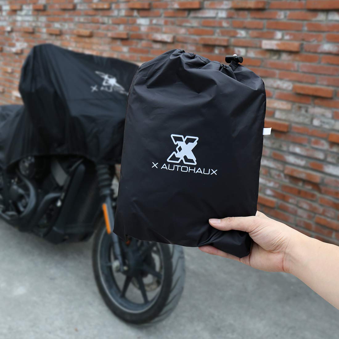 X Autohaux Motorcycle Cover Street Bike Scooter Lightweight Half Cover Outdoor Waterproof Rain Dust Protector Black Size M For K