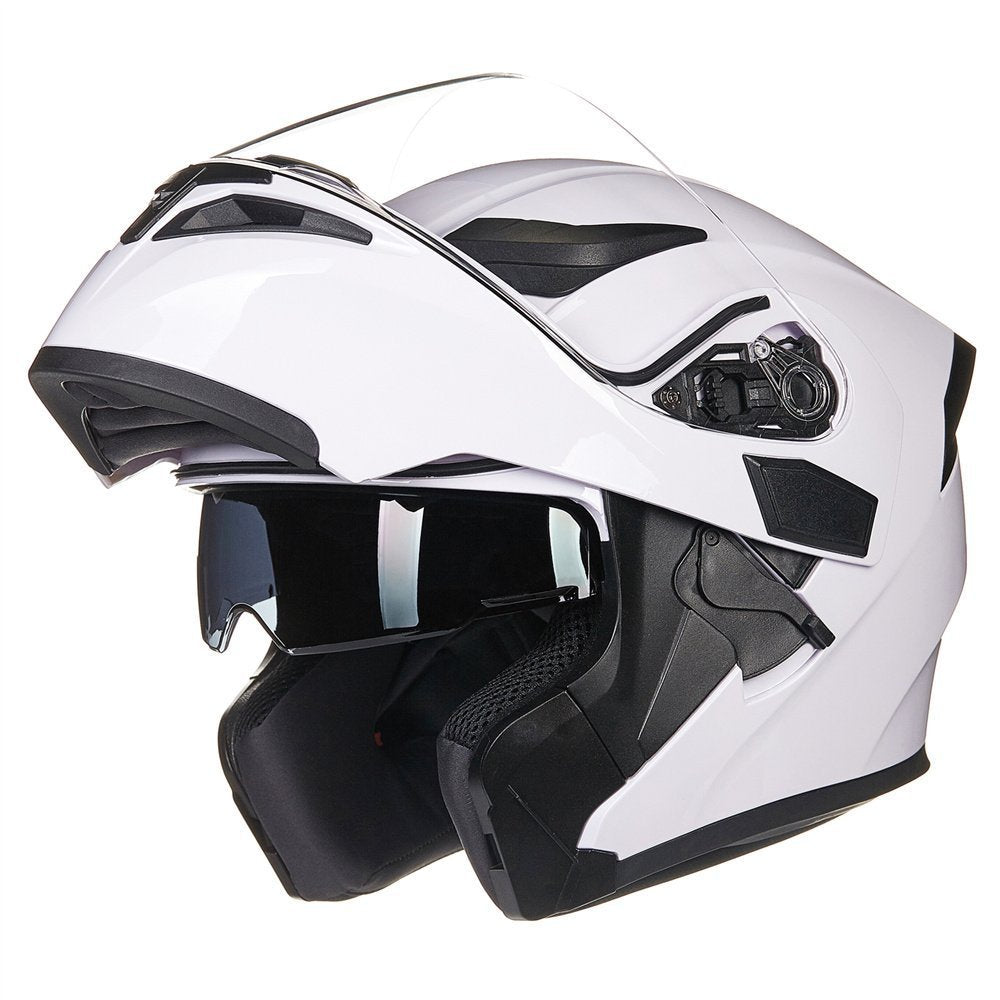 Ilm Motorcycle Dual Visor Flip Up Modular Full Face Helmet Dot 6 Colors Model 902 (L, White)