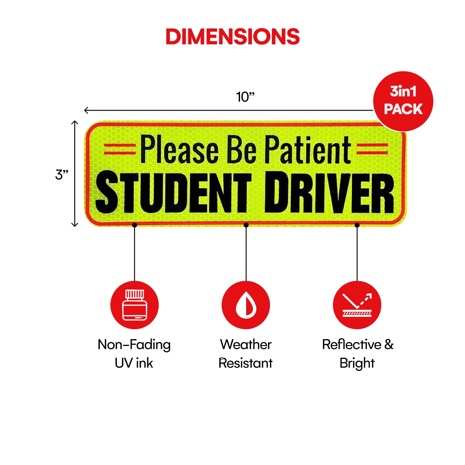 Signs Authority Student Driver Car Magnet Set Of 3 - Reflective 10 Inch Magnetic Signs For Cars - New Driver Magnet For Vehicle