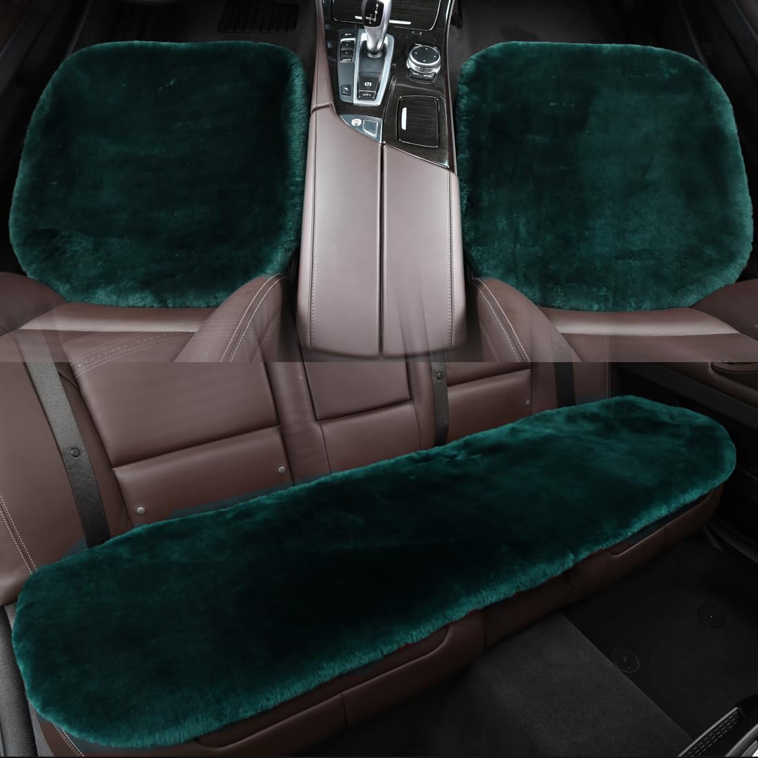 OGLAND Fluffy Sheepskin Car Back Seat Cover, Alpine Green, 17x53 inches, Non-Slip Wool Cushion, Model OG-SC-DP