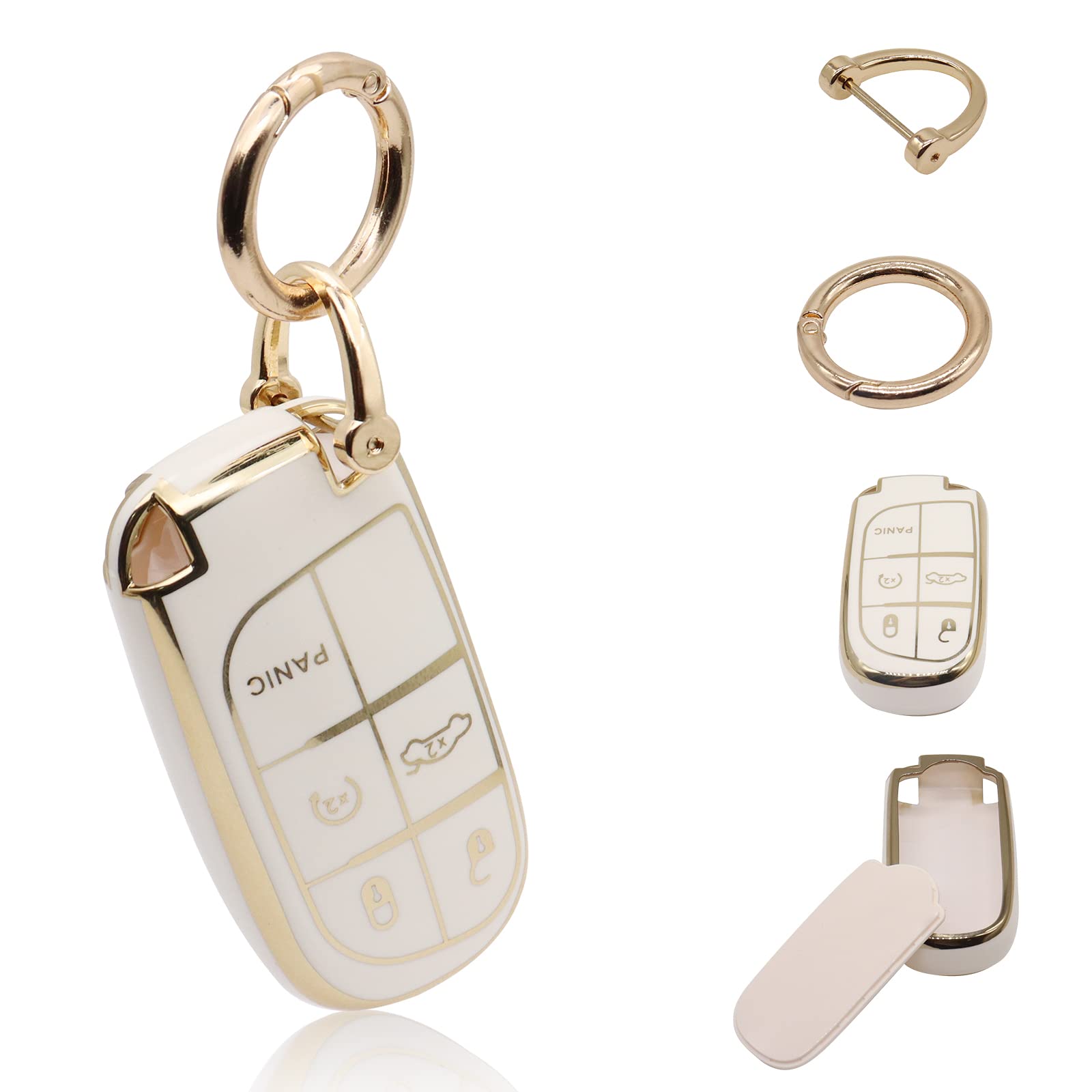 Elegananccy For Jeep Key Fob Cover, Soft Full Protection Key Case Shell Compatible With Jeep Smart Key 3 4 5 Buttons Protector (White)