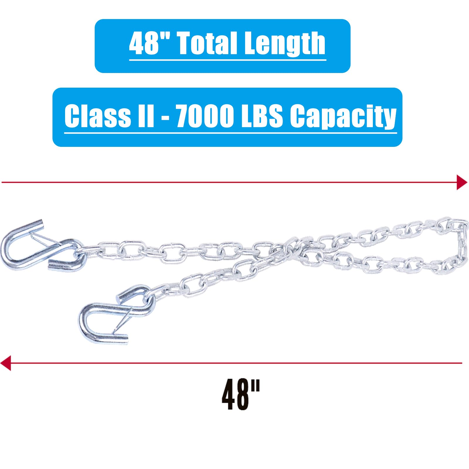 Tnyeobae 48 '' Trailer Safety Chain With 2Pcs 5/16 '' Spring Hook, Grade-30 Metal Safety Chain Kit 7000 Lbs(Pack Of 2)