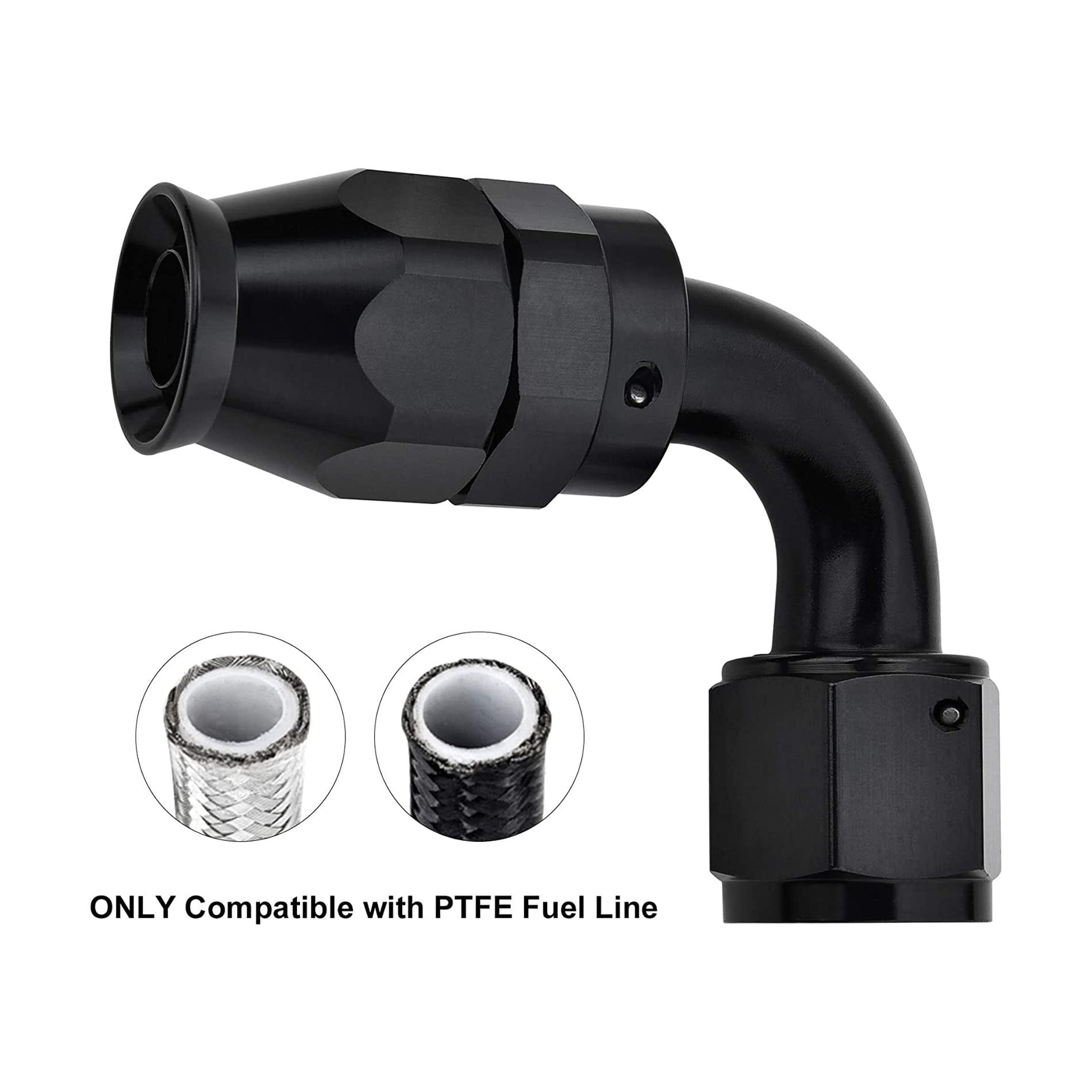 Evil Energy 10An Ptfe Hose End Fitting 90 Degree Black For Ptfe Hose Only 2Pcs
